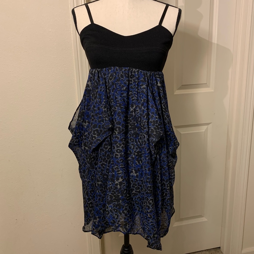 Black Blue Babydoll Dress Leopard Print Juniors L